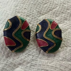Vintage Colorful Enamel Geometric Pierced Earrings
